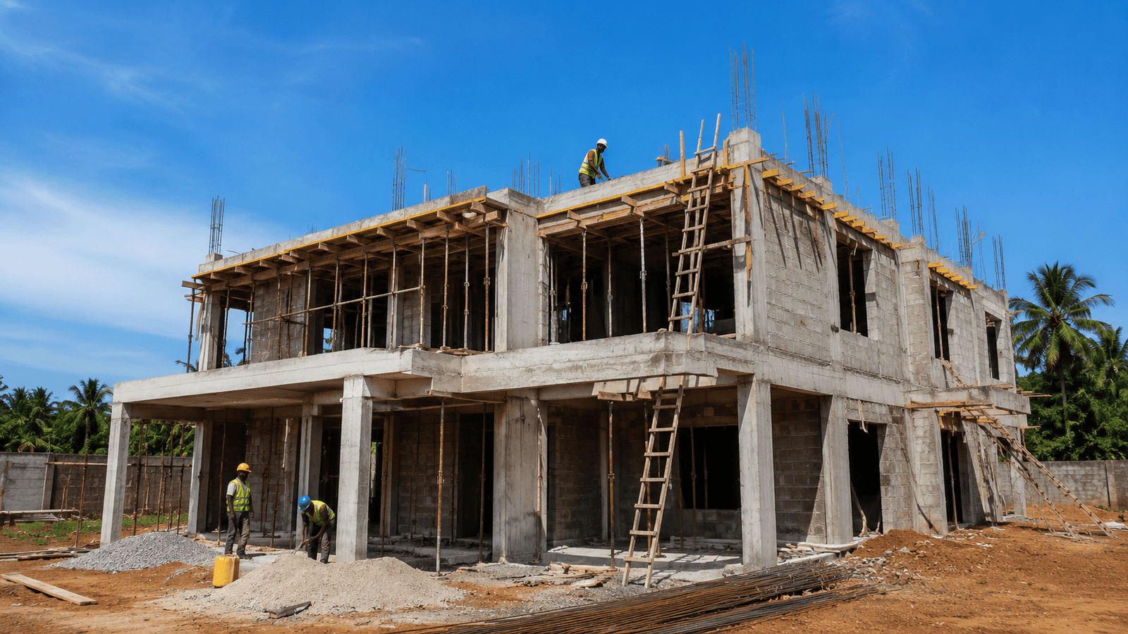 Chantier de construction de villa adapté au terrain à Abidjan